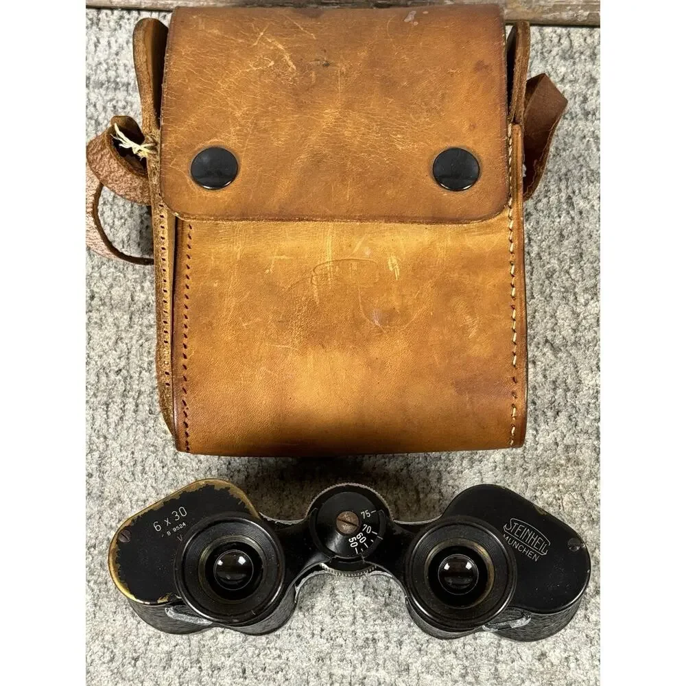 Steinheil Munchen 6x30 B9524 V Vintage Binoculars W/ Stamped Leather Case READ